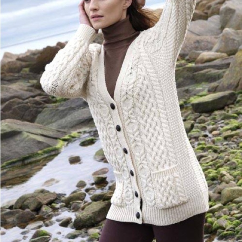 Aran Crafts Ireland Wool Knit Button Front Cardigan Sweater Women's Small